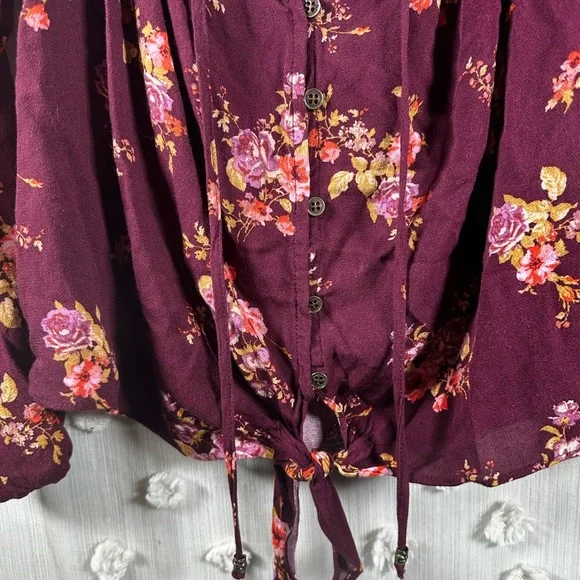 Rewind Burgundy Floral Boho Blouse Size XS - Picture 3 of 5